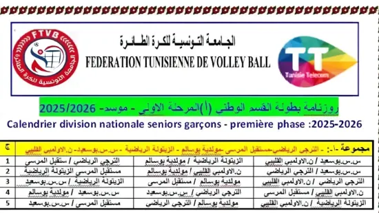 Schedule – First Phase of the National Volleyball Championship